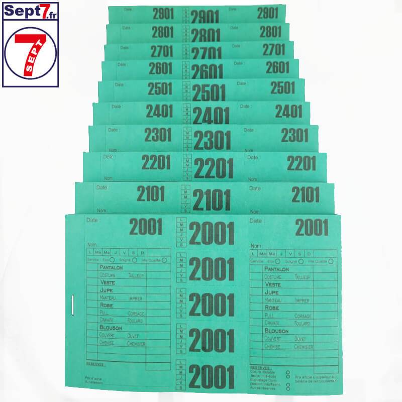 Ticket pressing T3V X1000 couleur VERTE hydrorésistant numéroté