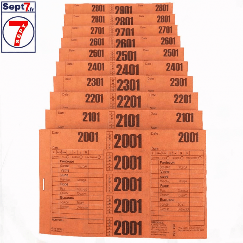 Ticket pressing T3V orange hydrorésistant pour blanchisserie